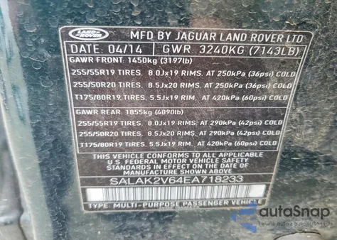 2014 Land Rover Lr4 Hse Luxury z USA, uszkodzony, nr VIN SALAK2V64EA718233